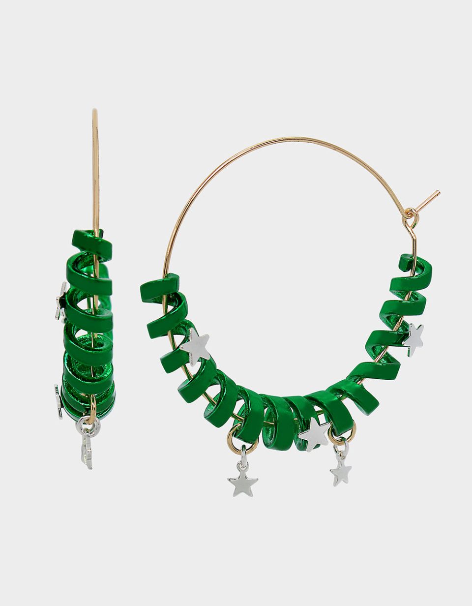 BETSEYS HOLIDAY COIL HOOP EARRINGS GREEN