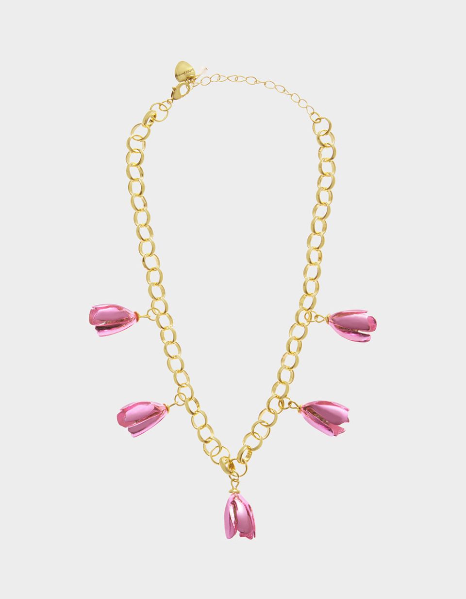 GARDEN GLAM TULIP CHARM FRONTAL NECKLACE PINK