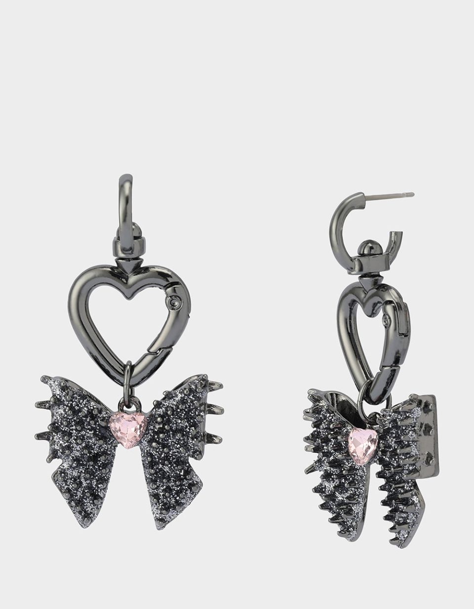 SPIKY BOW HUGGIE DROP EARRINGS PINK