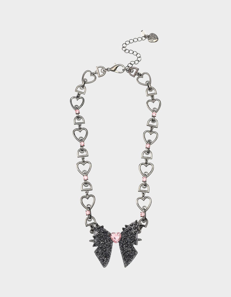 SPIKY BOW SHORT PENDANT PINK