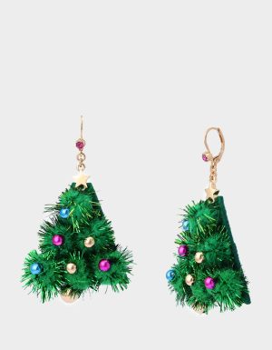 PLUSH TREE DROP EARRINGS FIR GREEN